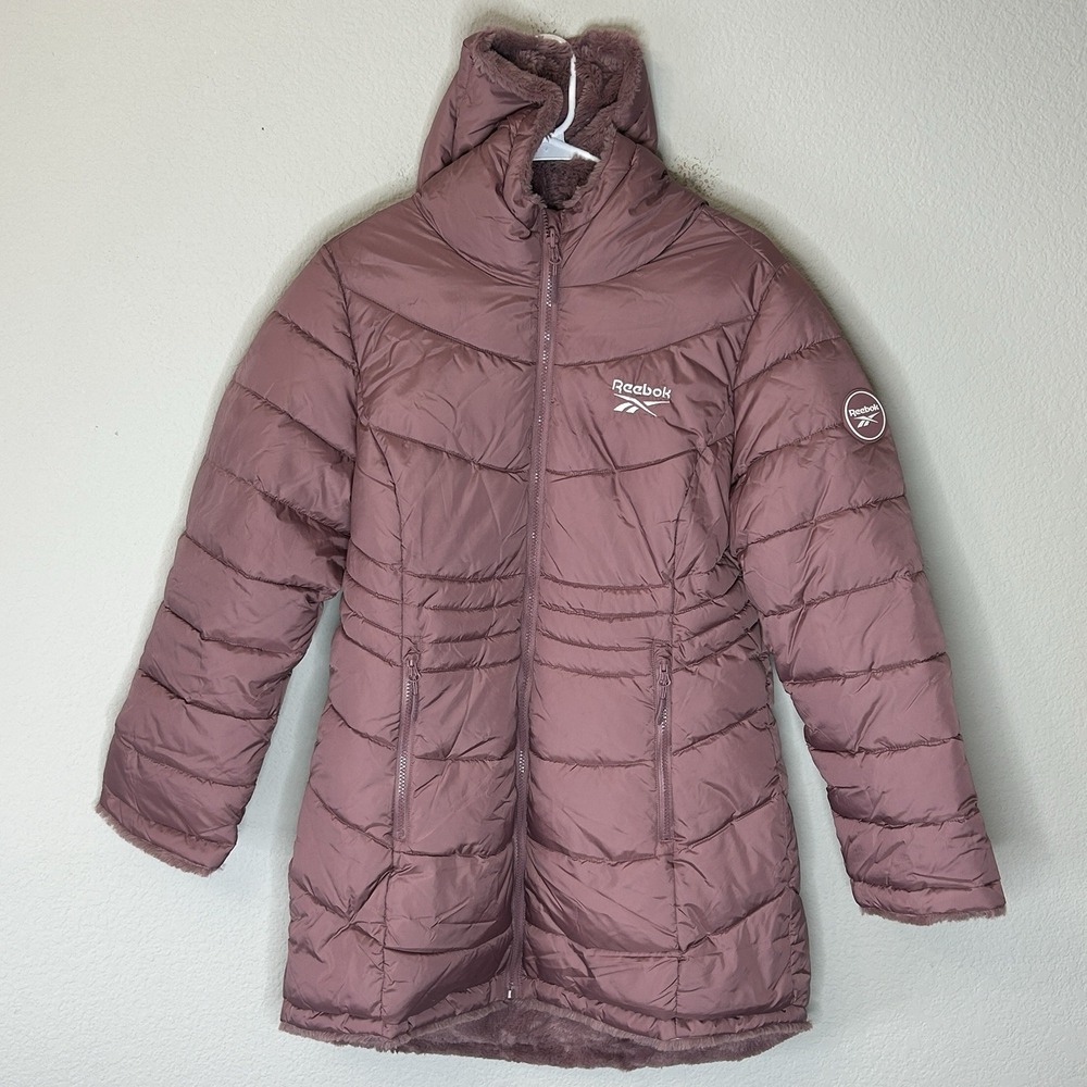 Reebok Women's Reversible Quilted Puffer to Faux Fur Sherpa Jacket Size M Pink